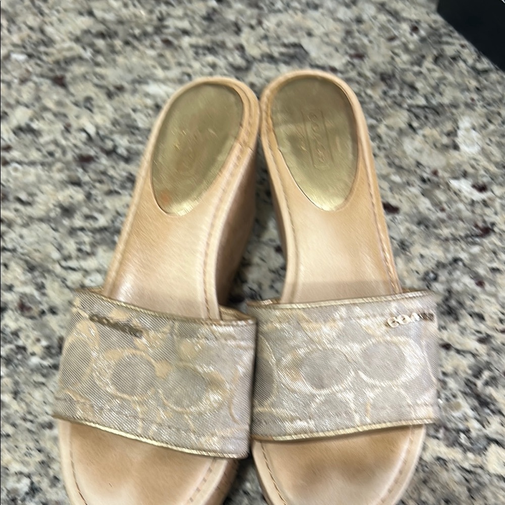 Coach Women's Gold Slide Sandals